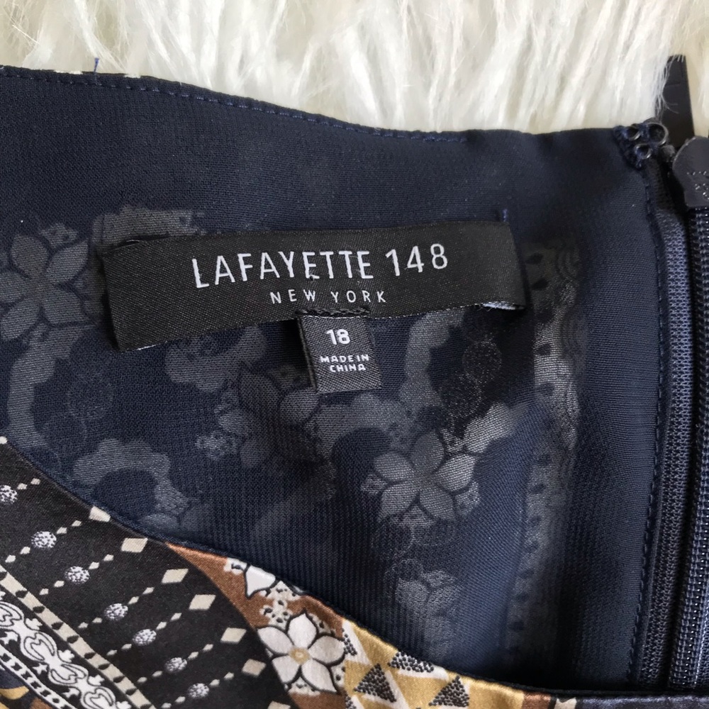 Lafayette 148 New York Sleeveless Patchwork Midi Silk Dress - Brown, Navy, Black - Picture 4 of 8